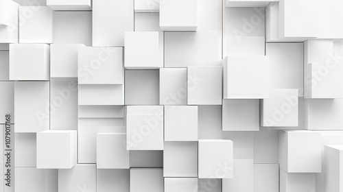 Abstract composition of white geometric cubes creating a modern, clean aesthetic.