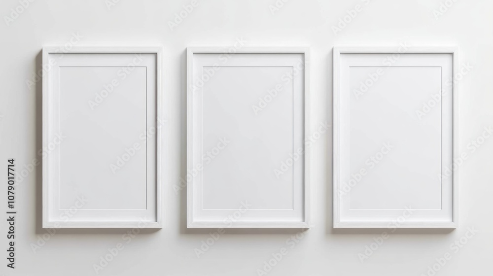 Three Empty Frames on White Wall