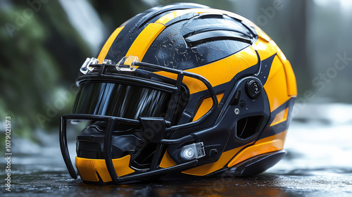 Wallpaper Mural sleek, modern football helmet with striking black and yellow design, showcasing advanced features and glossy finish. Perfect for sports enthusiasts and collectors Torontodigital.ca