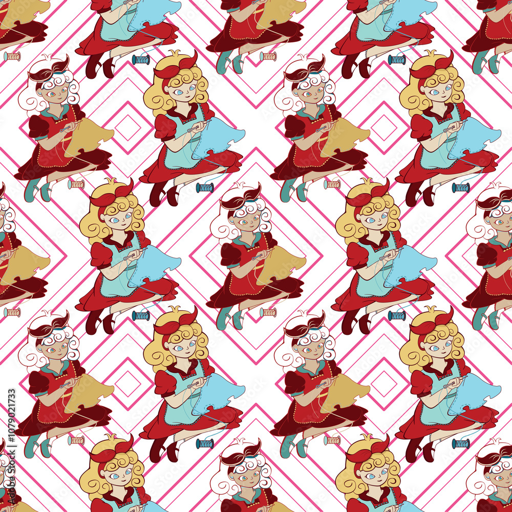 The Little Seamstress Repeat Seamless Surface Pattern Design The Little Seamstress Repeat Seamless Surface Pattern Design