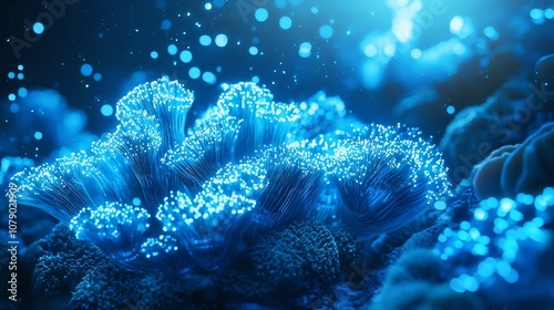 Conceptual Bioengineered Coral Reef with Enhanced Bioluminescence Representing Synthetic Biology s Role in Marine Ecosystem photo