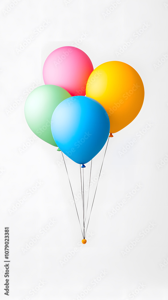 3d cartoon flying bunch of balloons isolated on white