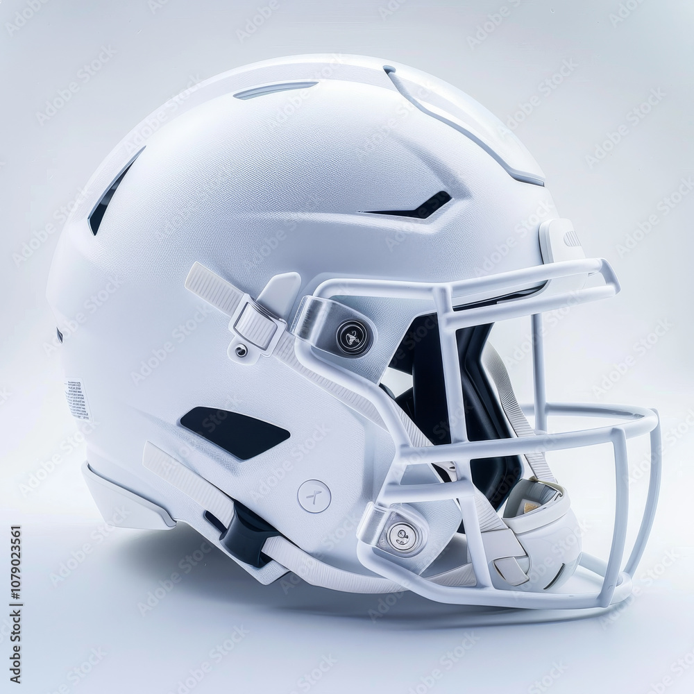 Fototapeta premium sleek, all white American football helmet with matte texture, showcasing modern design and safety features. Perfect for sports enthusiasts and athletes
