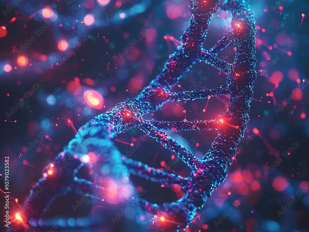 Glowing Synthetic Biological Circuit Visualizing Genetic Components in Digital Rendering Glowing Synthetic Biological Circuit Visualizing Genetic Components in Digital Rendering