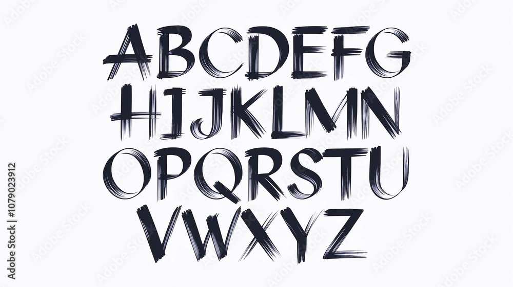 Brush Stroke Alphabet. An illustration featuring an alphabet designed with expressive brush strokes, perfect for adding a creative flair to typography projects.