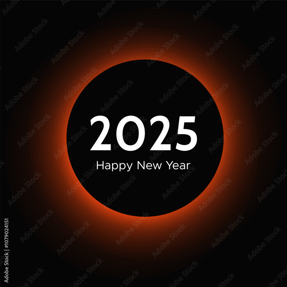 Happy new year 2025 inscription in circle light frame Happy new year 2025 inscription in circle light frame