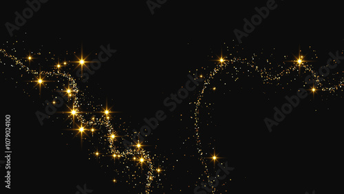 Gold glittering confetti wave and stardust