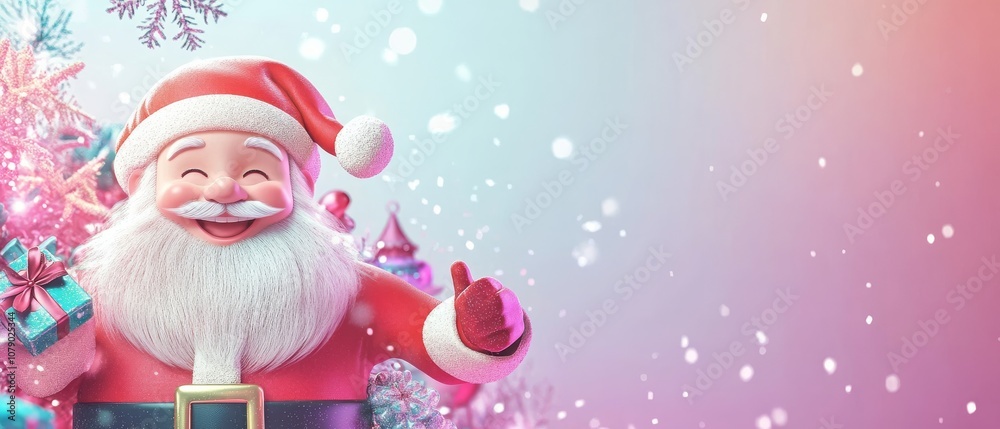 A cartoonish image of Santa Claus holding a thumbs up sign A cartoonish image of Santa Claus holding a thumbs up sign