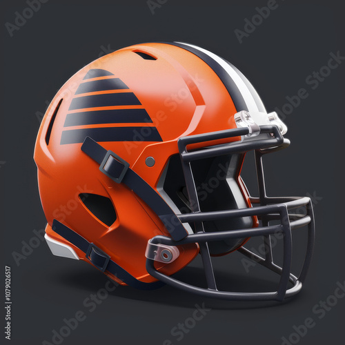 Stylish American football helmet featuring vibrant orange color and sleek design elements. Perfect for sports enthusiasts and collectors