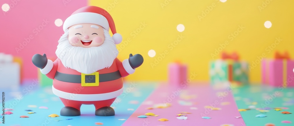 Fototapeta premium Scene is festive and joyful, as the santa is smiling and he is happy