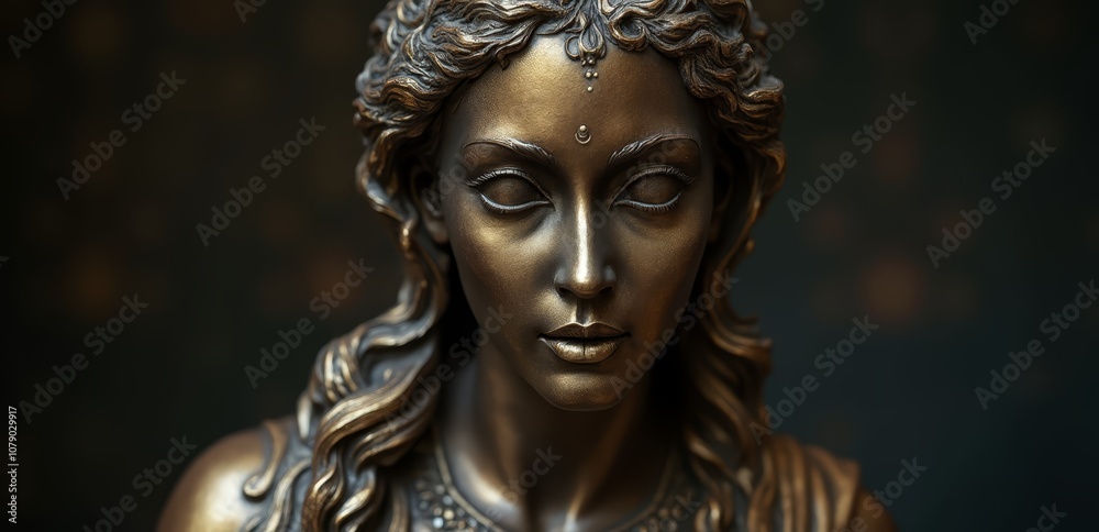 A bronze statue of a woman with her eyes closed A bronze statue of a woman with her eyes closed