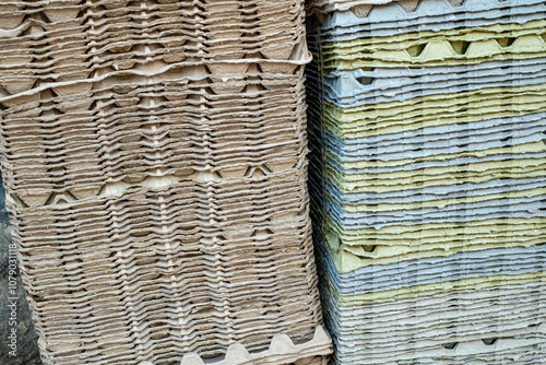 stack of chicken egg tray made from durable recycle paper material photo