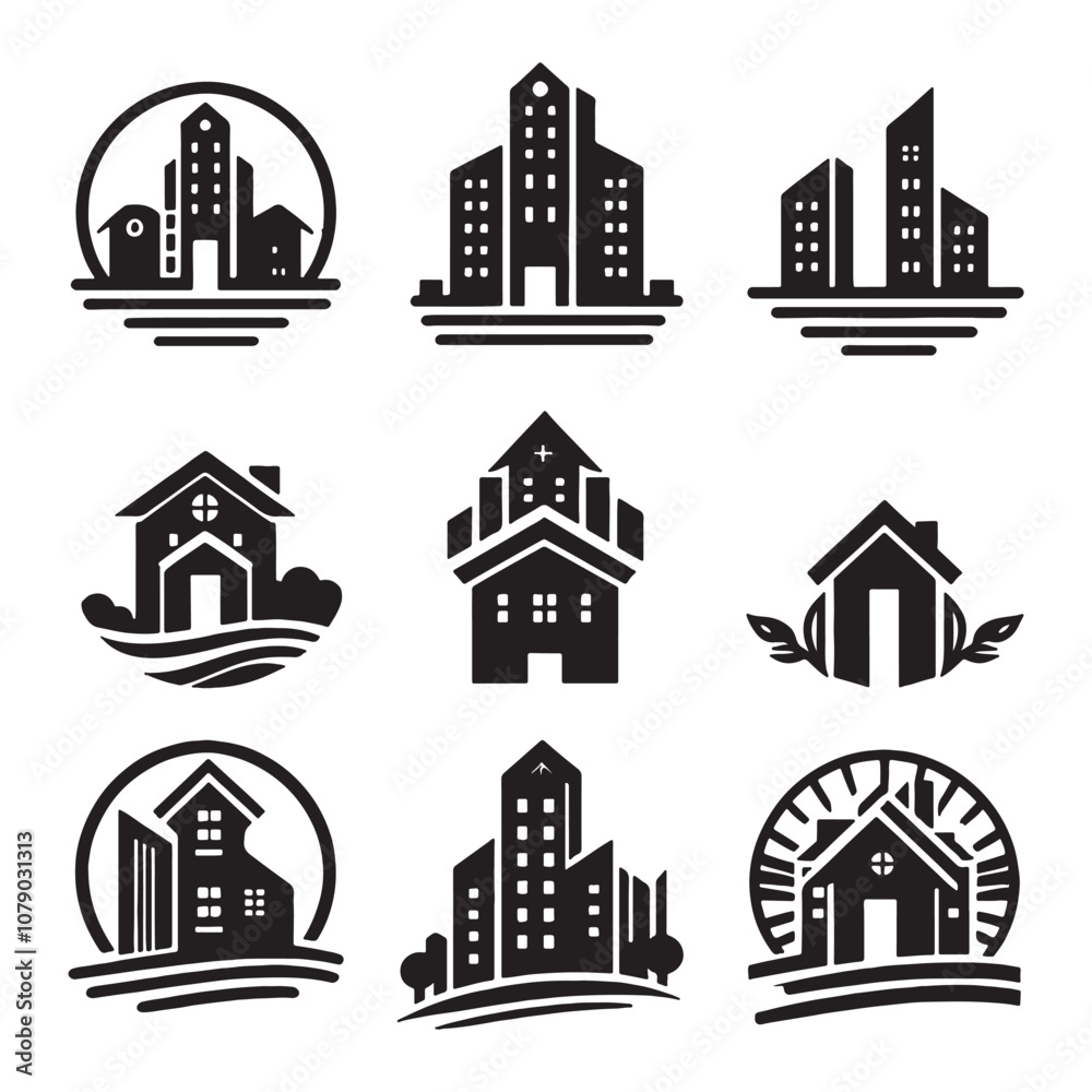 Set of Real Estate Simple Logo Concept Building Silhouette vector on white background 10eps Set of Real Estate Simple Logo Concept Building Silhouette vector on white background 10eps