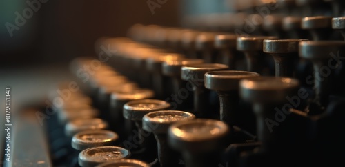 A close up of an old typewriter with a lot of keys