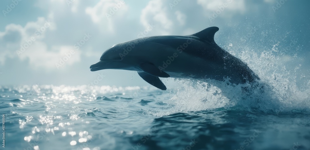 Fototapeta premium A dolphin jumping out of the water in the ocean