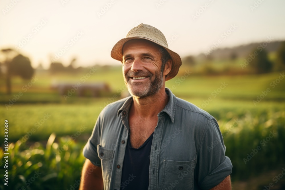 Smiling portrait of a middle aged Caucasian male farmer on field Smiling portrait of a middle aged Caucasian male farmer on field