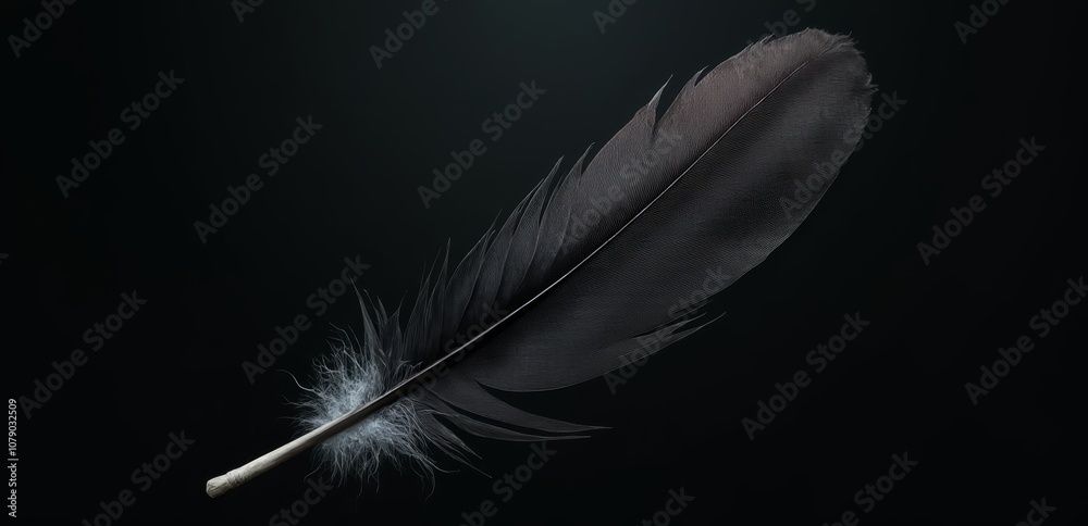 Obraz premium A black feather on a black background
