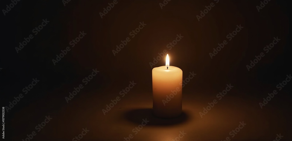 A single white candle in the dark with a black background A single white candle in the dark with a black background