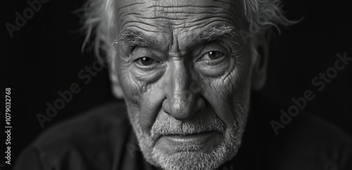  A black and white photo of an old man's face