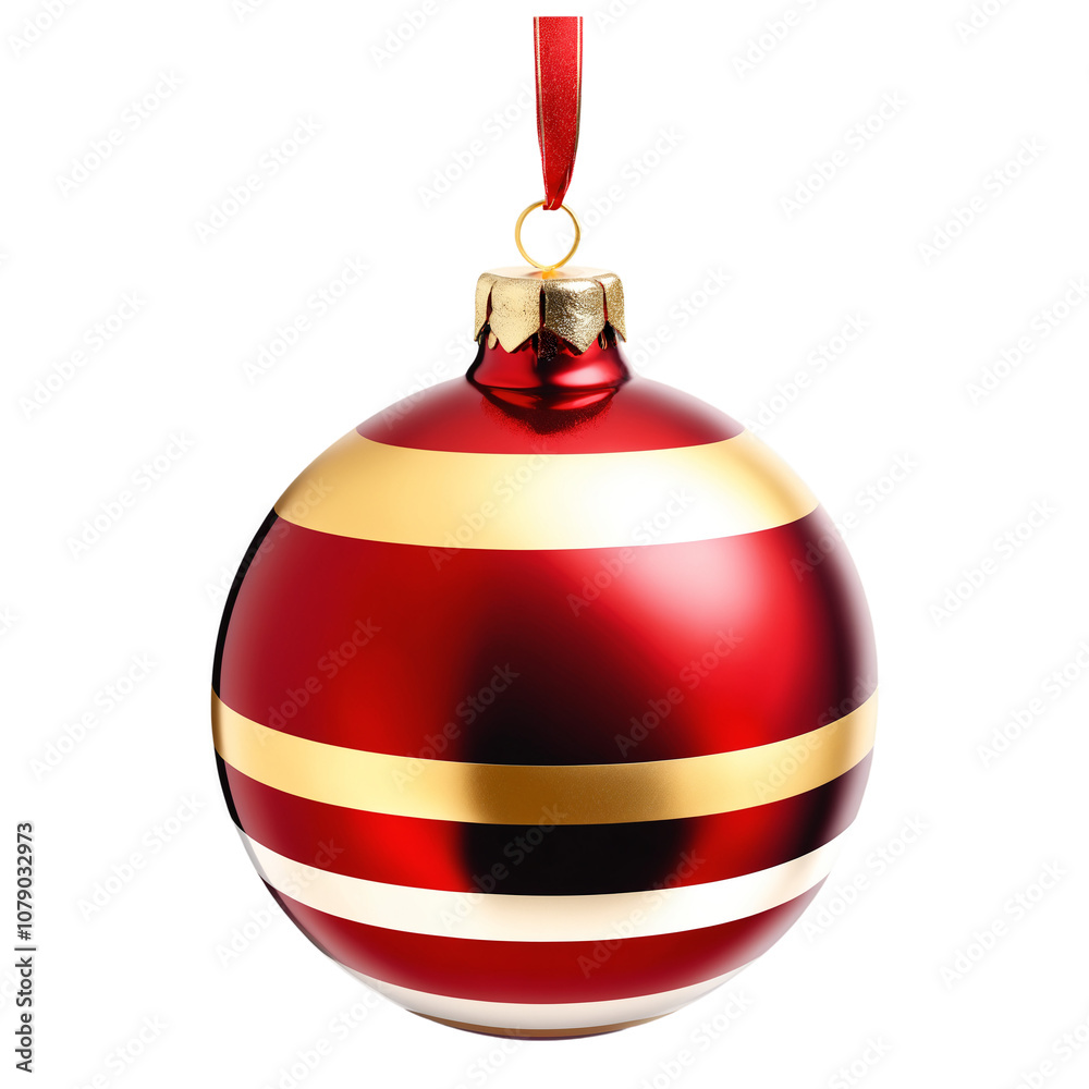 red Christmas ball with gold stripes on a transparent background red Christmas ball with gold stripes on a transparent background