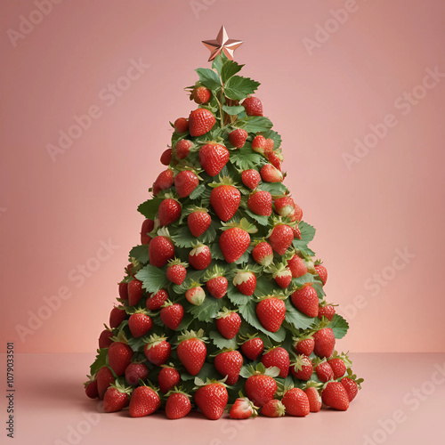 Christmas tree made of strawberries and leaves