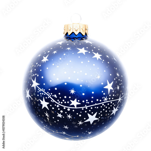 Blue Christmas ball with White Stars on a transparent background