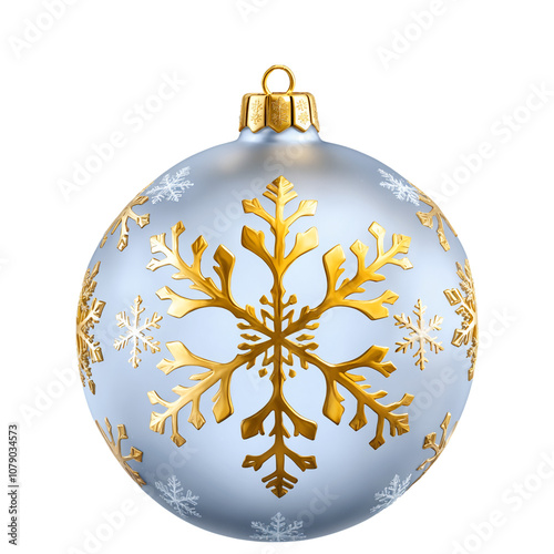 Christmas ball with golden snowflake on a transparent background