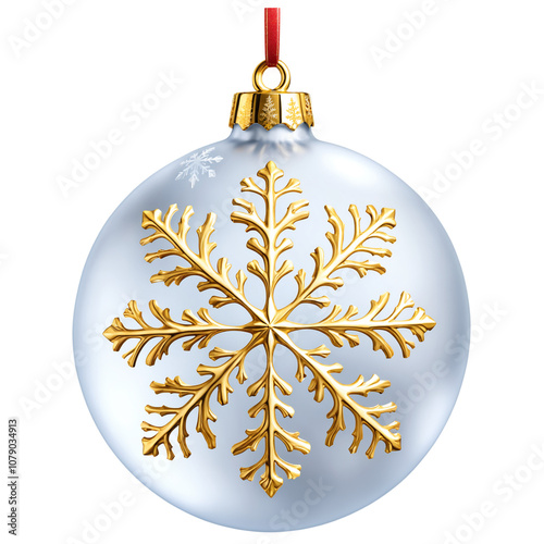 Christmas Tree Ball with Golden Snowflake on a transparent background