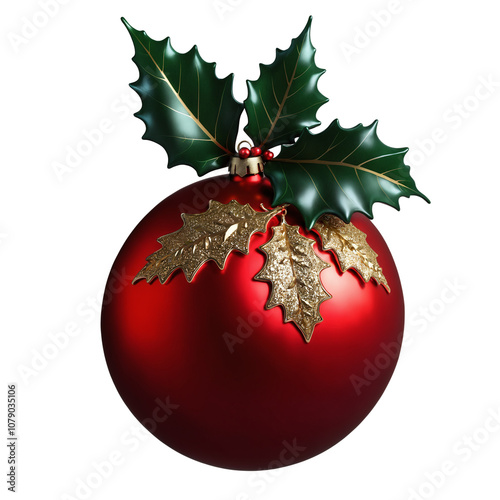 Red holly Christmas tree ball on a transparent background