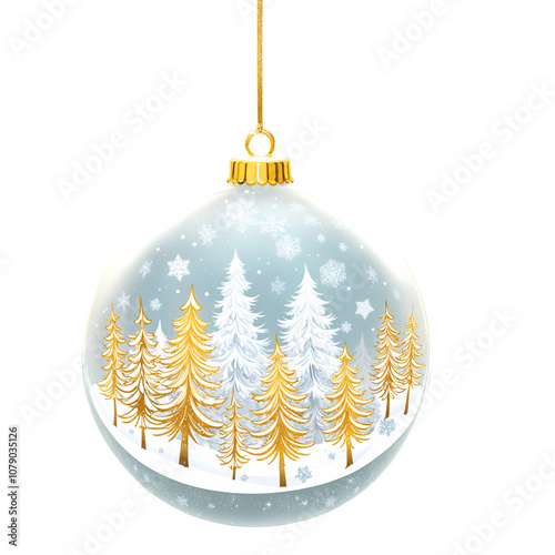 Christmas Tree Ball with Golden Landscape on a transparent background