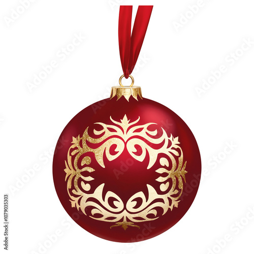 Red Christmas Tree Ball with Gold Ornaments on a transparent background