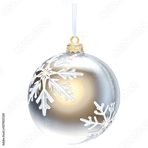 Silver Christmas ball with snowflakes on a transparent background