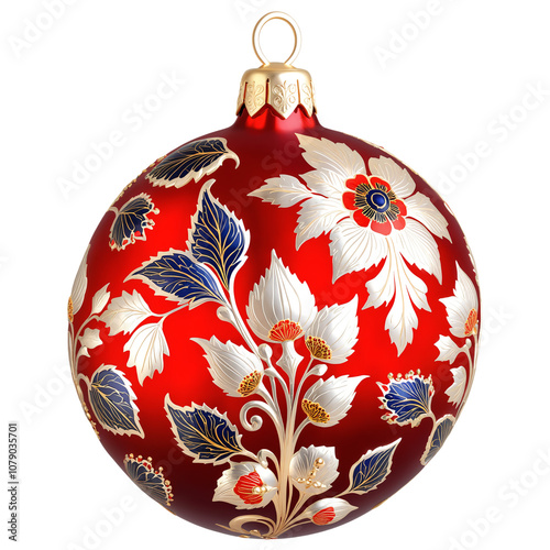 Red Christmas Ball with Floral Ornament on a transparent background