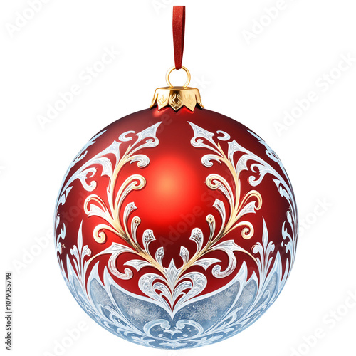 Christmas Red Ball with Pattern on a transparent background