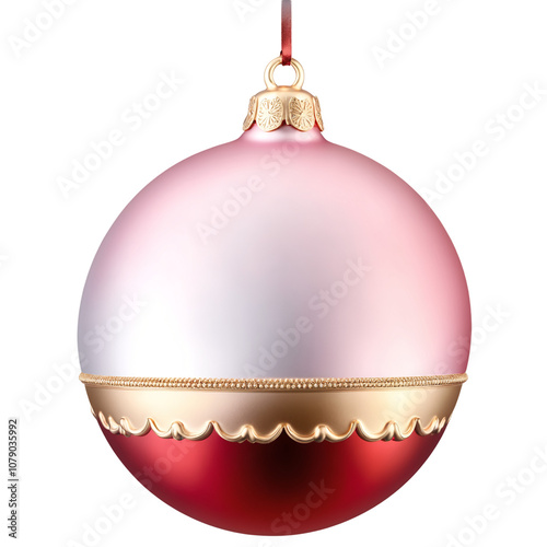 Pink and Red Christmas Ball with Gold Decorations on a transparent background