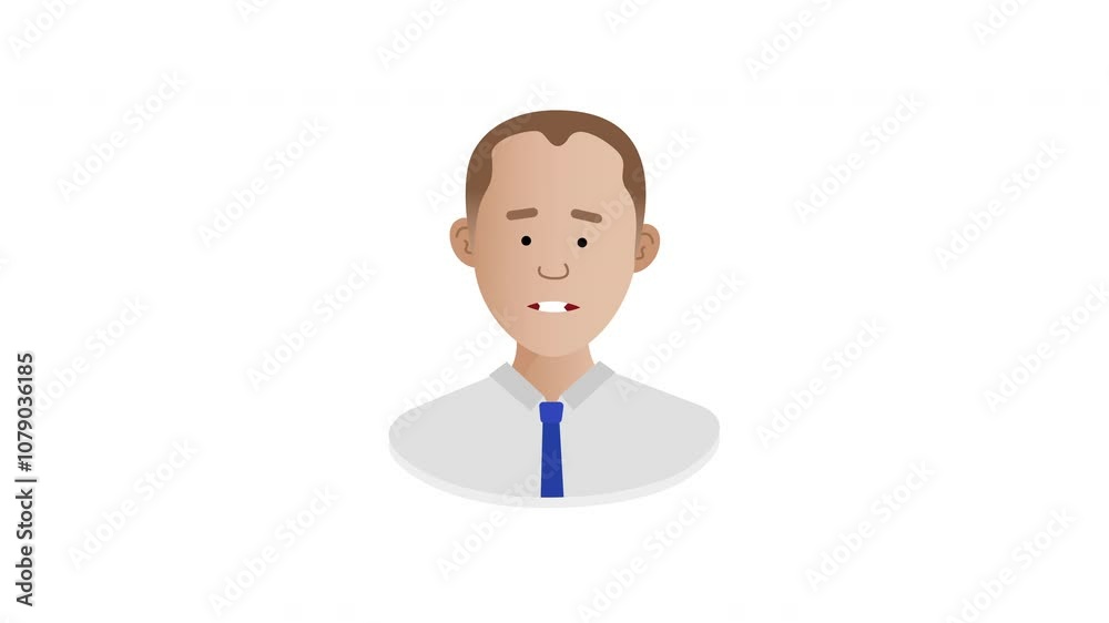 2D Illustrated male business man vector character talking head, different lengths of time animation. Mouth moving. Pauses for easy cutting. On white background.
2D Illustrated male business man vector character talking head, different lengths of time animation. Mouth moving. Pauses for easy cutting. On white background.