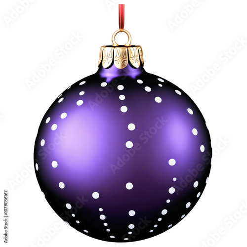Purple Christmas Ball with White Dots on a transparent background