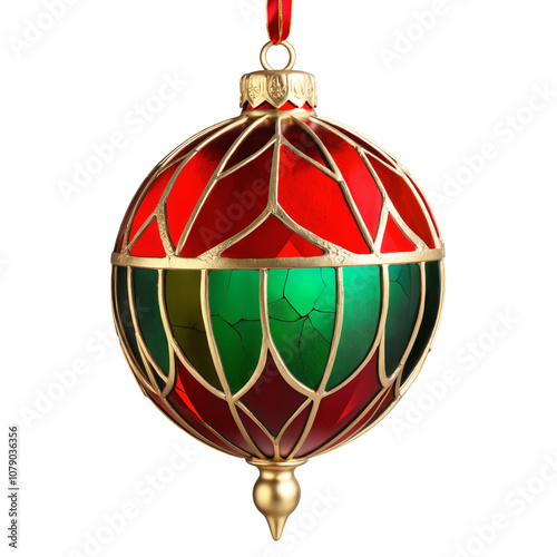 Vintage Christmas Ball with Geometric Design on a transparent background