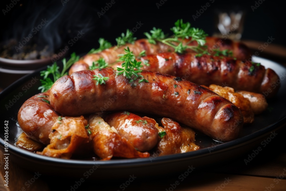 Close up of bratwurst served on plate Close up of bratwurst served on plate