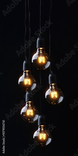 Glowing Filament Bulbs Hanging in Dark Atmosphere