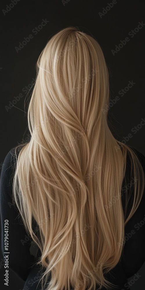 Naklejka premium Elegant Back View Portrait of a Young Woman with Luxurious Blond Hair on Studio Background