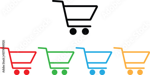 Colorful shopping cart icon set in five colors . Shopping trolley icon vector