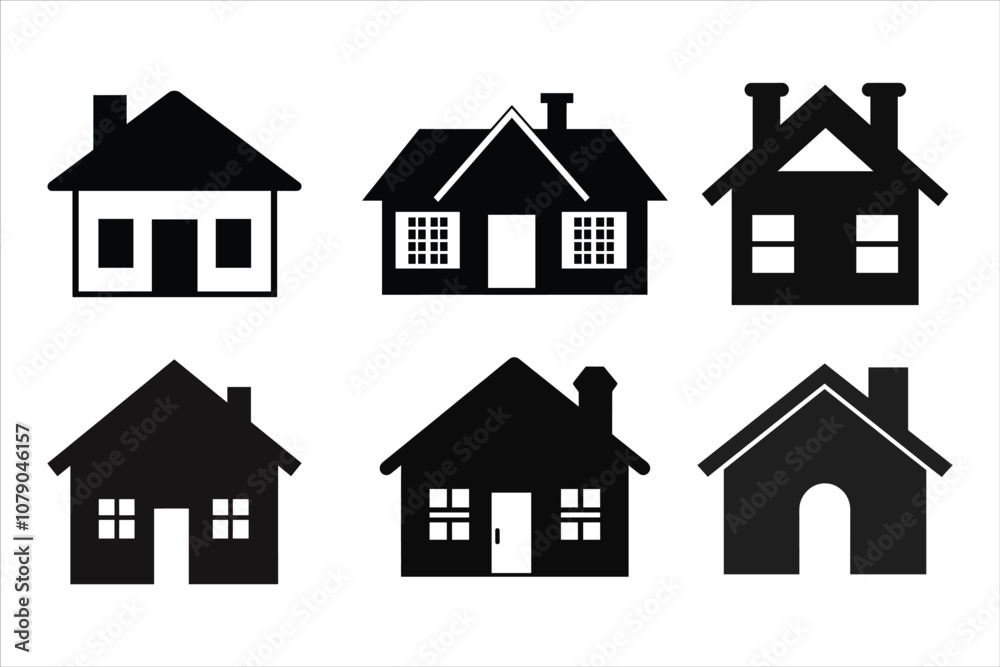 Home Icon Silhouette on a White Background,  House Icon Bundle Set