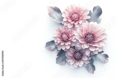 Pastel Chrysanthemum Bouquet. Beautiful Nature Blossoms in Soft Pink and Green Tones