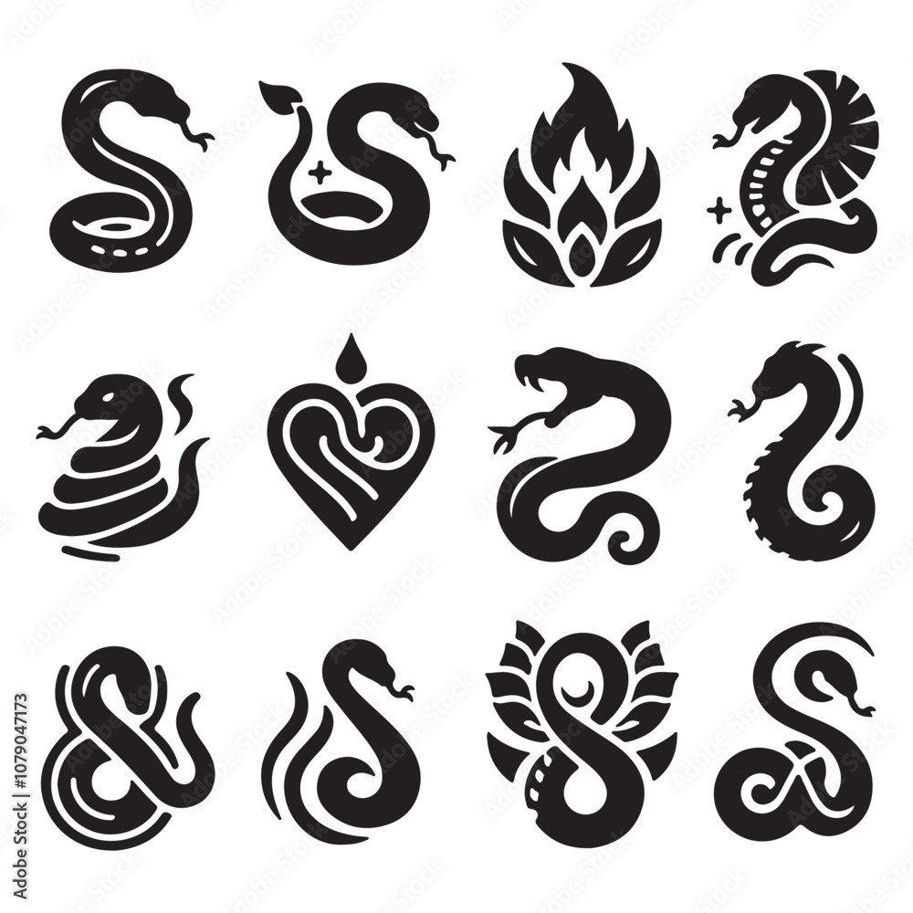snake set icon silhouette vector  with white background