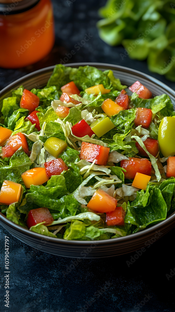 Fresh salad with red and yellow peppers and lettuce in a bowl. Fresh salad with red and yellow peppers and lettuce in a bowl.