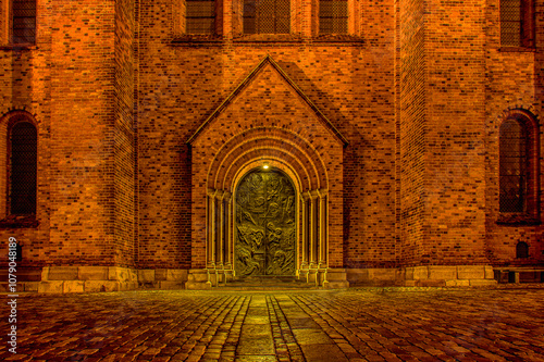 Obraz na płótnie Roskilde cathedral and the ornated King’s Door w salonie