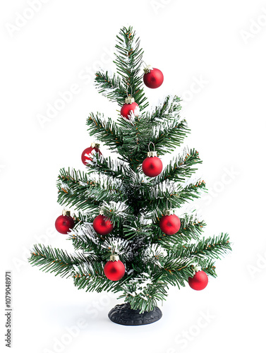 Christmas tree decorated with balls isolated on white or transparent background. Holiday winter season decor