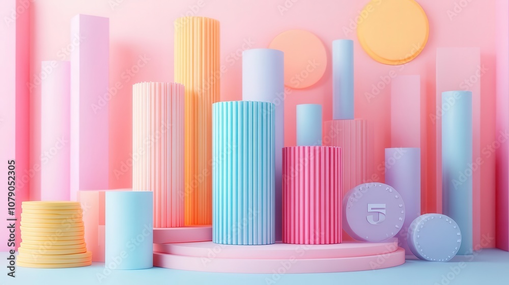 A colorful arrangement of geometric shapes made from pastel paper stands against a light background, creating a vibrant and artistic display. A colorful arrangement of geometric shapes made from pastel paper stands against a light background, creating a vibrant and artistic display.