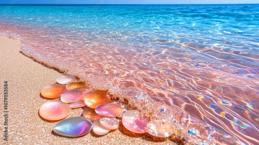Pink Sand Beach Ocean Wave Iridescent Stones Summer Serenity Pink Sand Beach Ocean Wave Iridescent Stones Summer Serenity